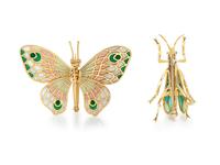COLLECTION OF YELLOW GOLD AND PLIQUE-À-JOUR ENAMEL INSECT BROOCHES