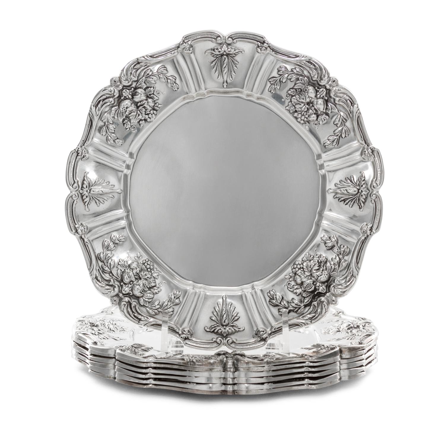 A Set of Seven American Silver Bread Plates, Reed & Barton, Taunton, MA, Francis I pattern.