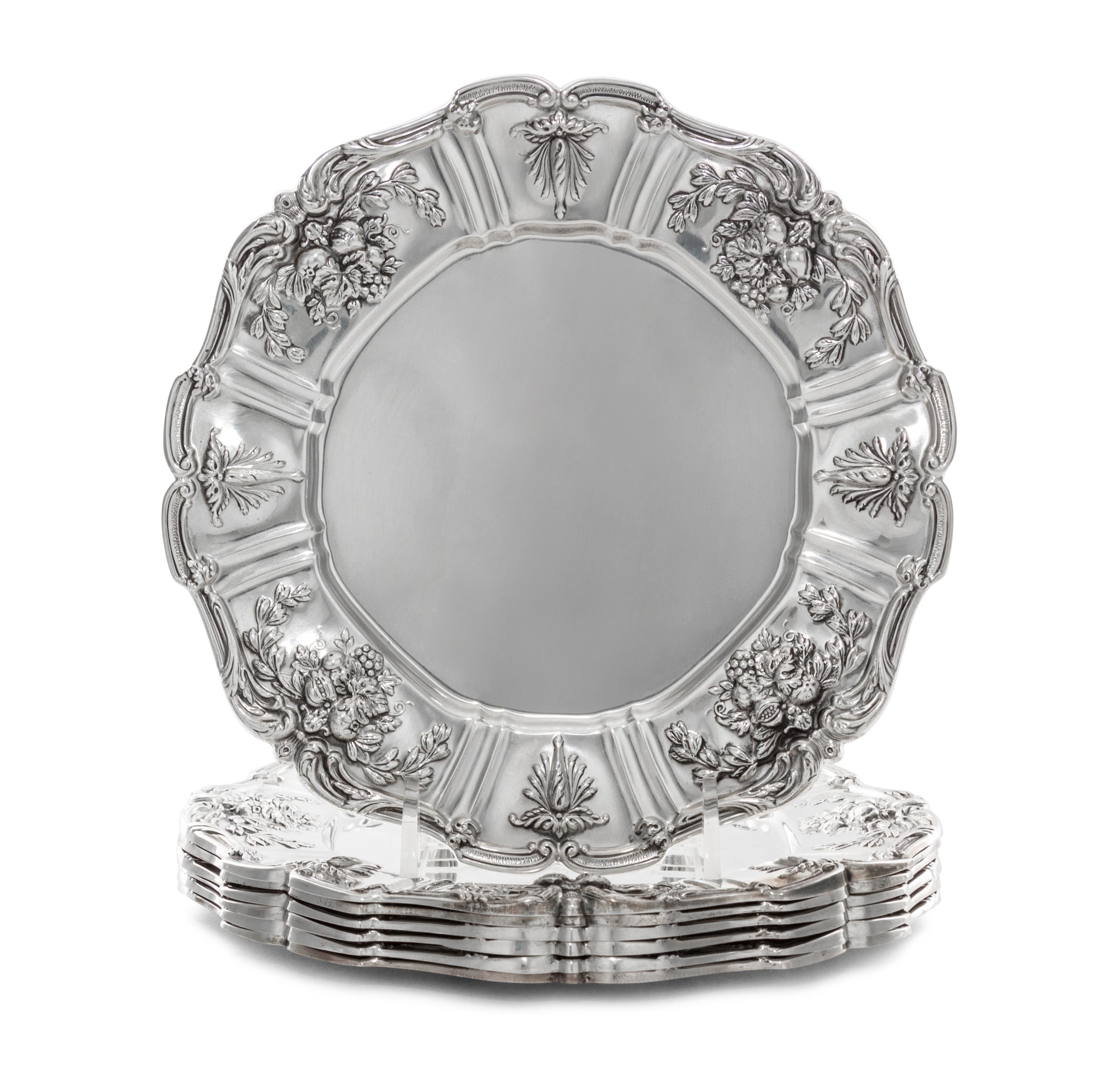 A Set of Seven American Silver Bread Plates, Reed & Barton, Taunton, MA, Francis I pattern.