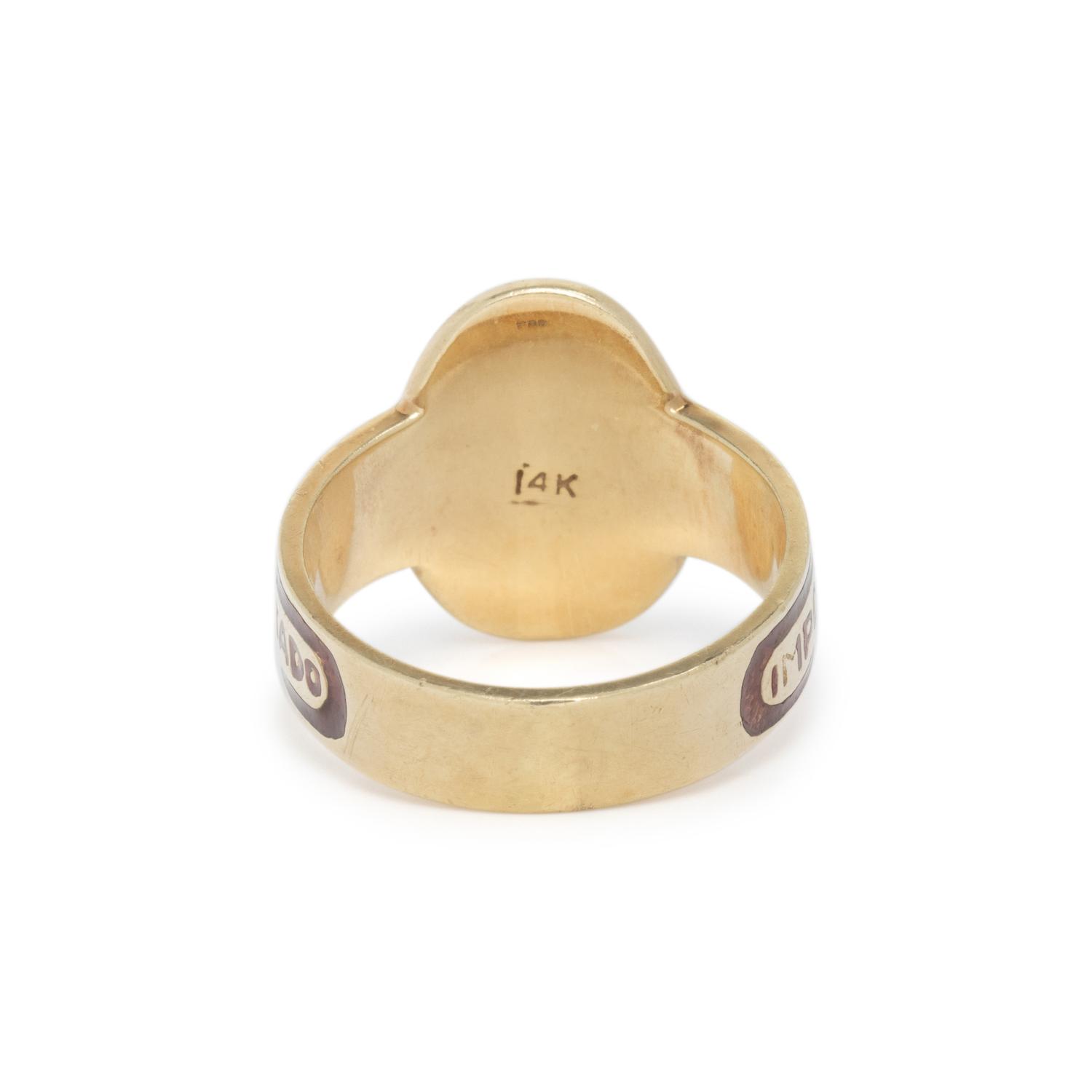 YELLOW GOLD AND RED ENAMEL CIGAR BAND RING
