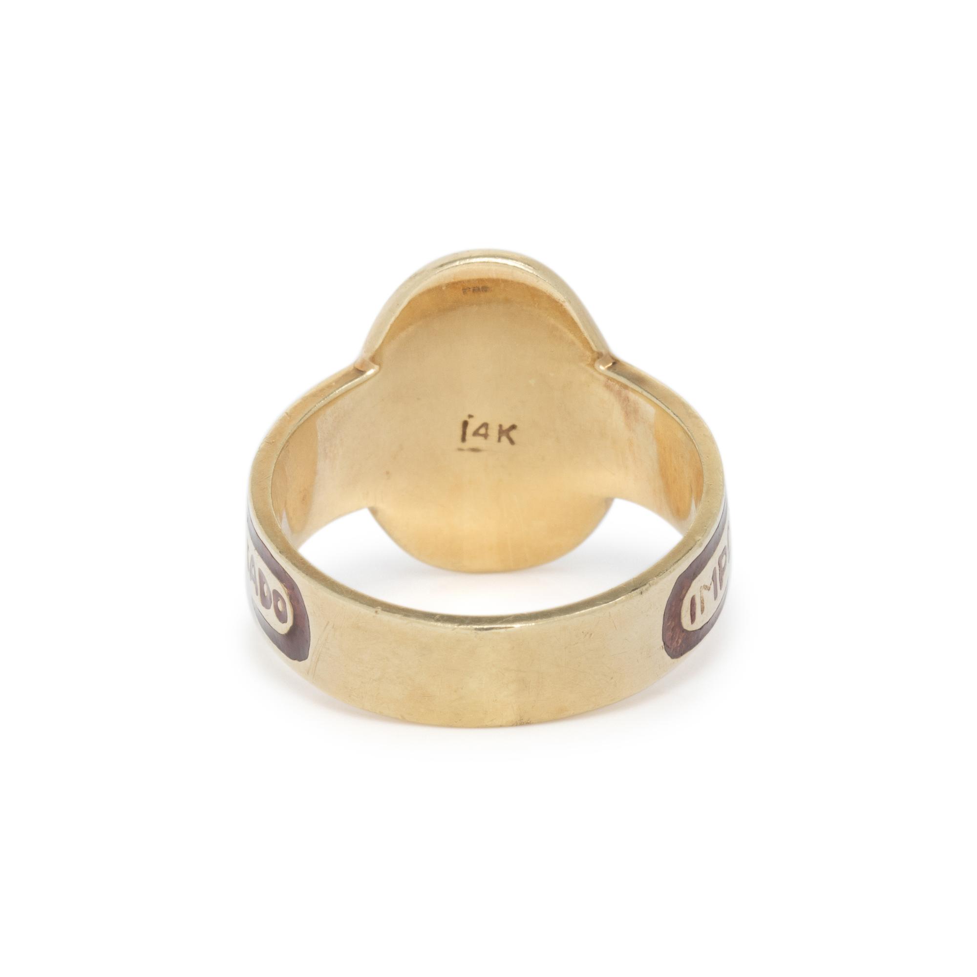 YELLOW GOLD AND RED ENAMEL CIGAR BAND RING