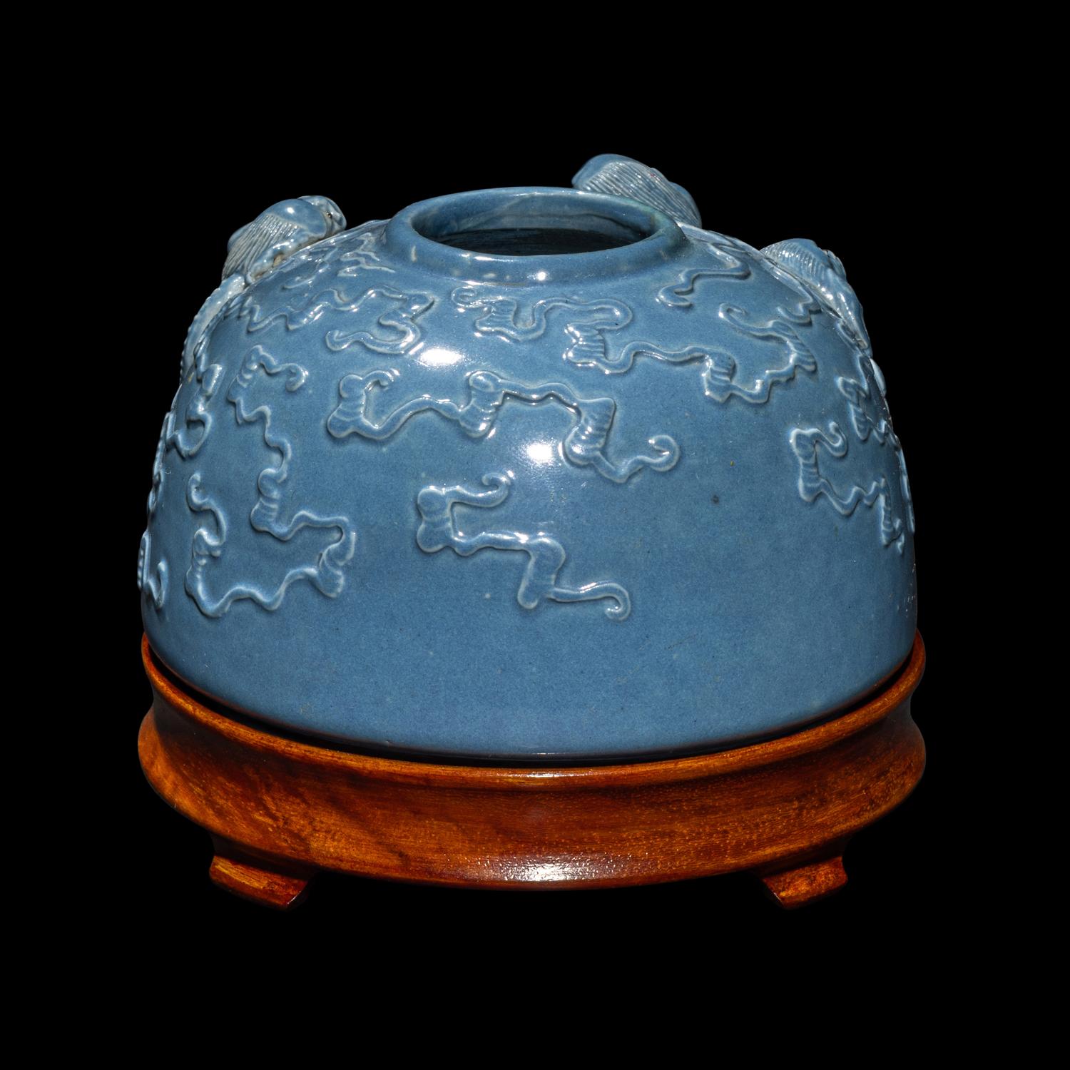 A Chinese Clair de Lune Glazed Molded Porcelain Beehive Waterpot, Taibaizun