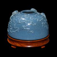 A Chinese Clair de Lune Glazed Molded Porcelain Beehive Waterpot, Taibaizun