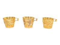 Three Greek Brass and Silver Vapheio Style Cups