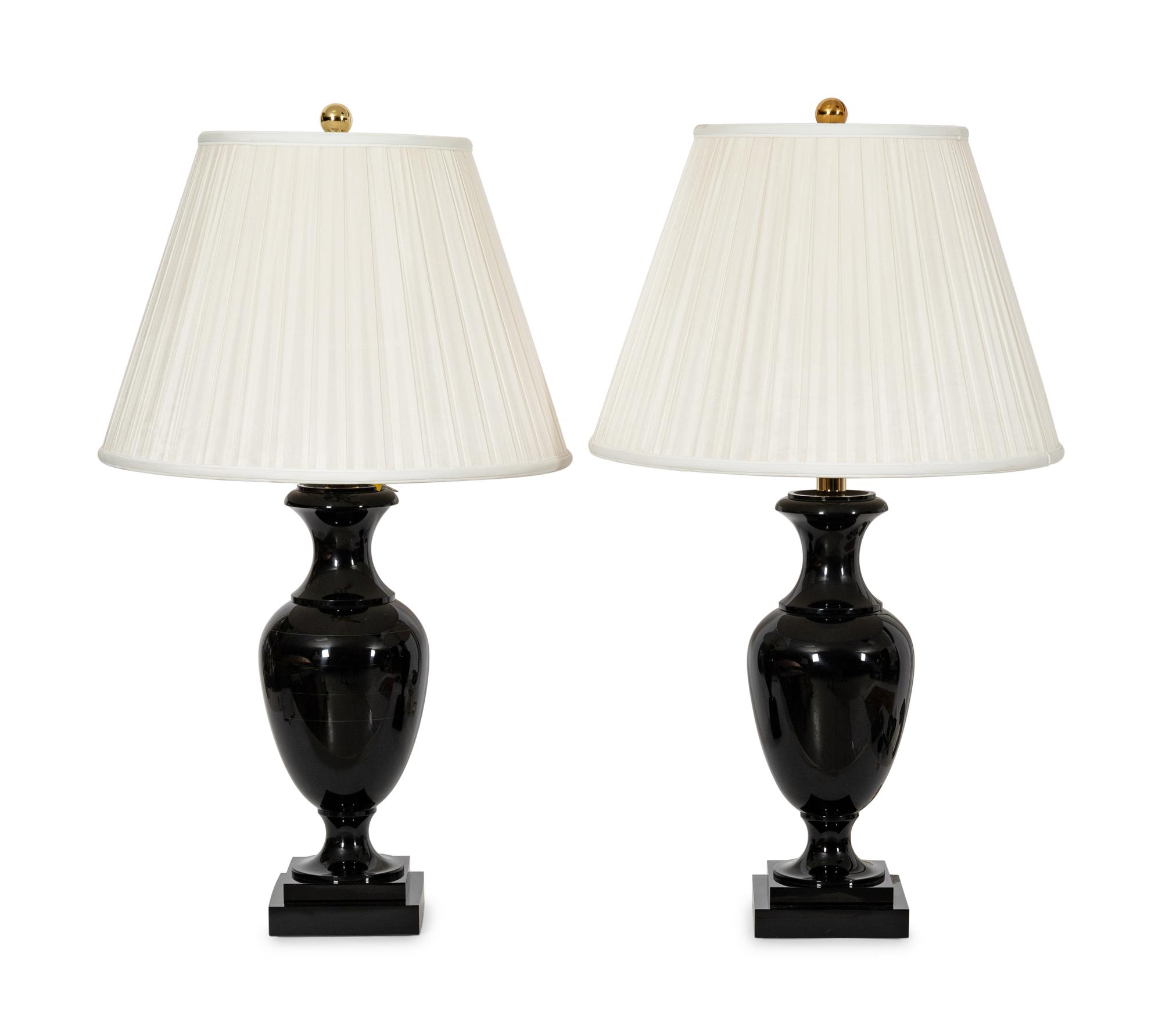 A Pair of Ralph Lauren Black Glass Table Lamps