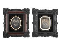 [EARLY PHOTOG.]. 13 daguerreotypes in rectangular wall frames, some with French Daguerreian labels.