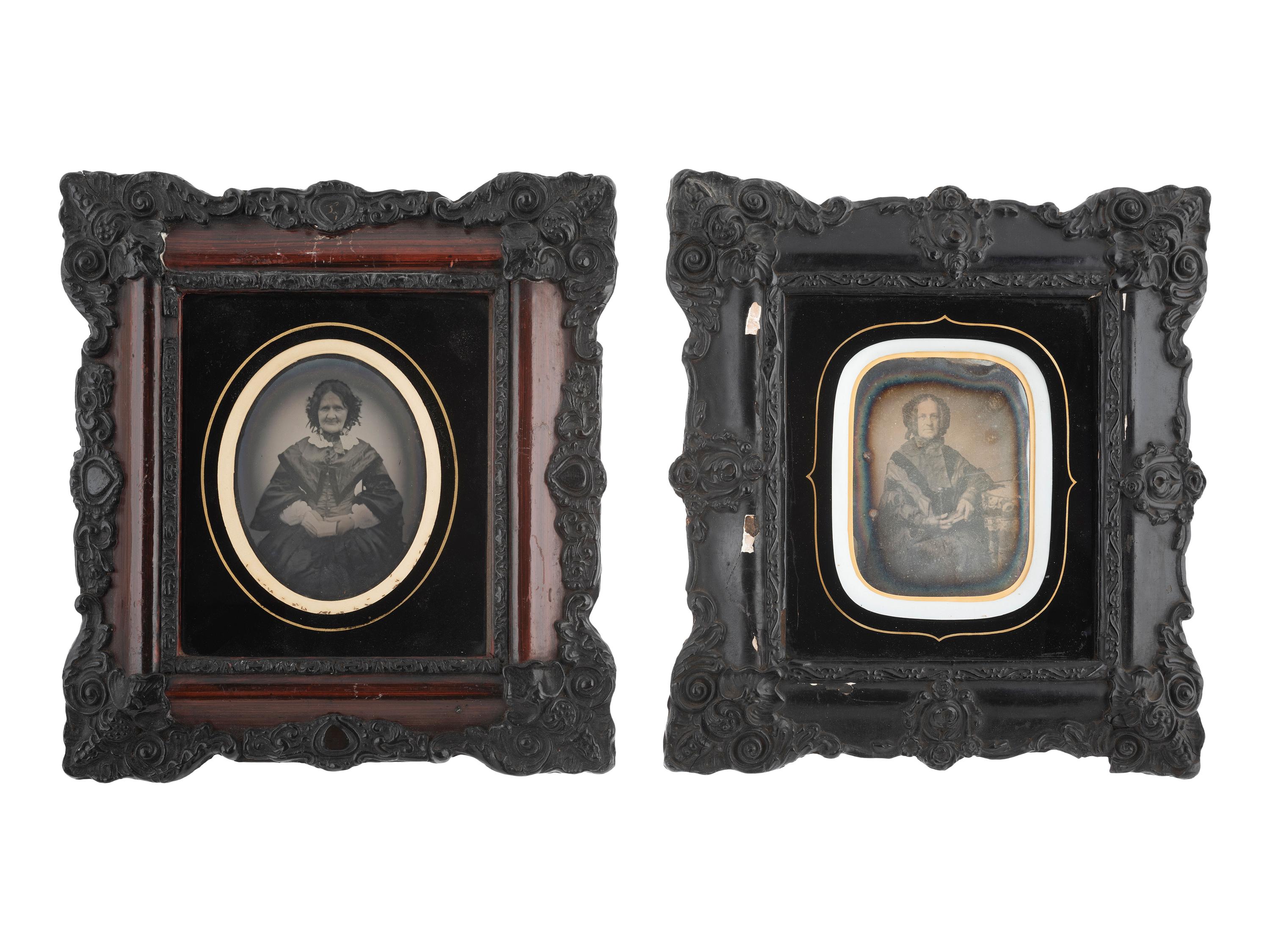 [EARLY PHOTOG.]. 13 daguerreotypes in rectangular wall frames, some with French Daguerreian labels.