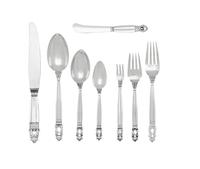 A Georg Jensen Acorn Silver Flatware Service