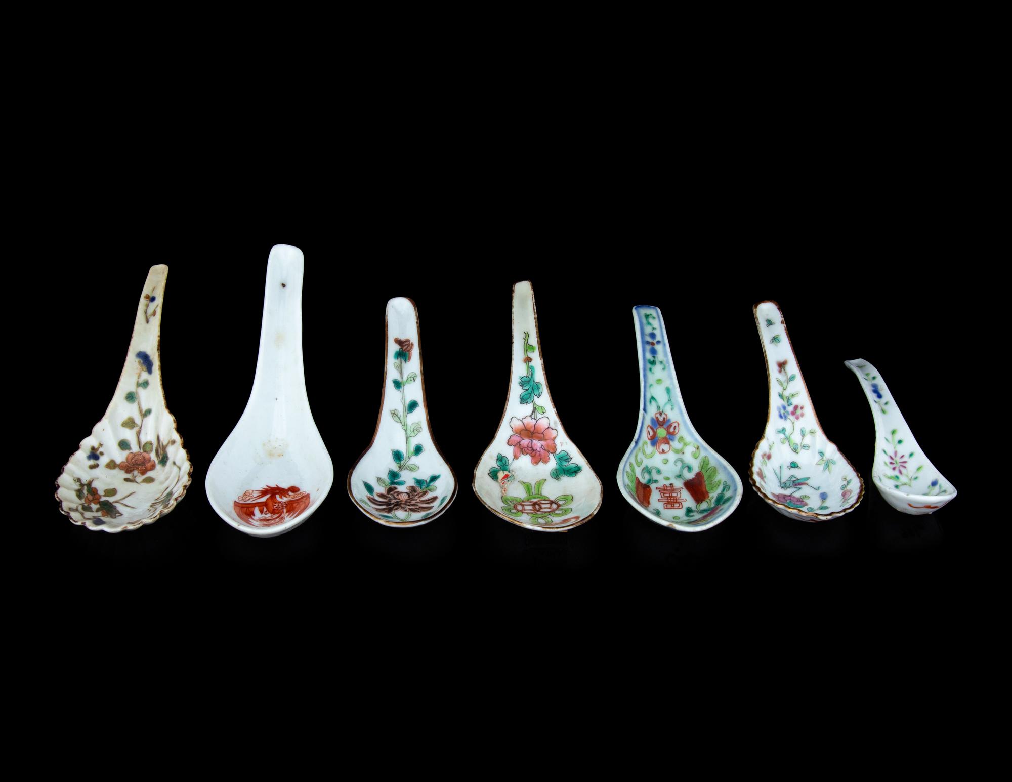 Seven Chinese Famille Rose Porcelain Spoons