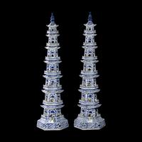 A Pair of Chinese Blue and White Porcelain Pagodas