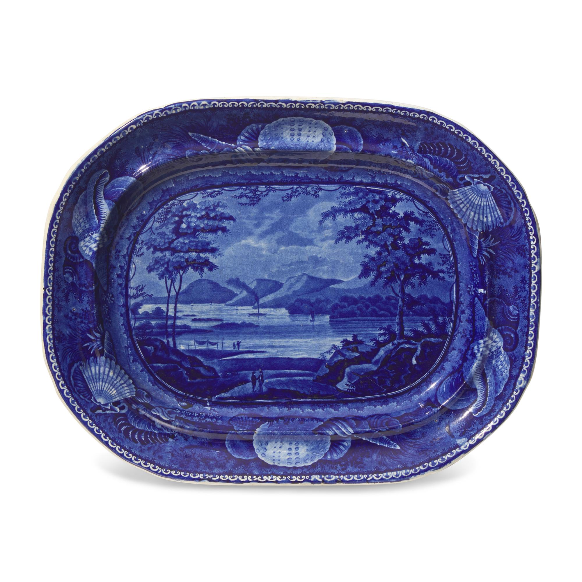 A Staffordshire Historical Blue "View of Lake George" Platter