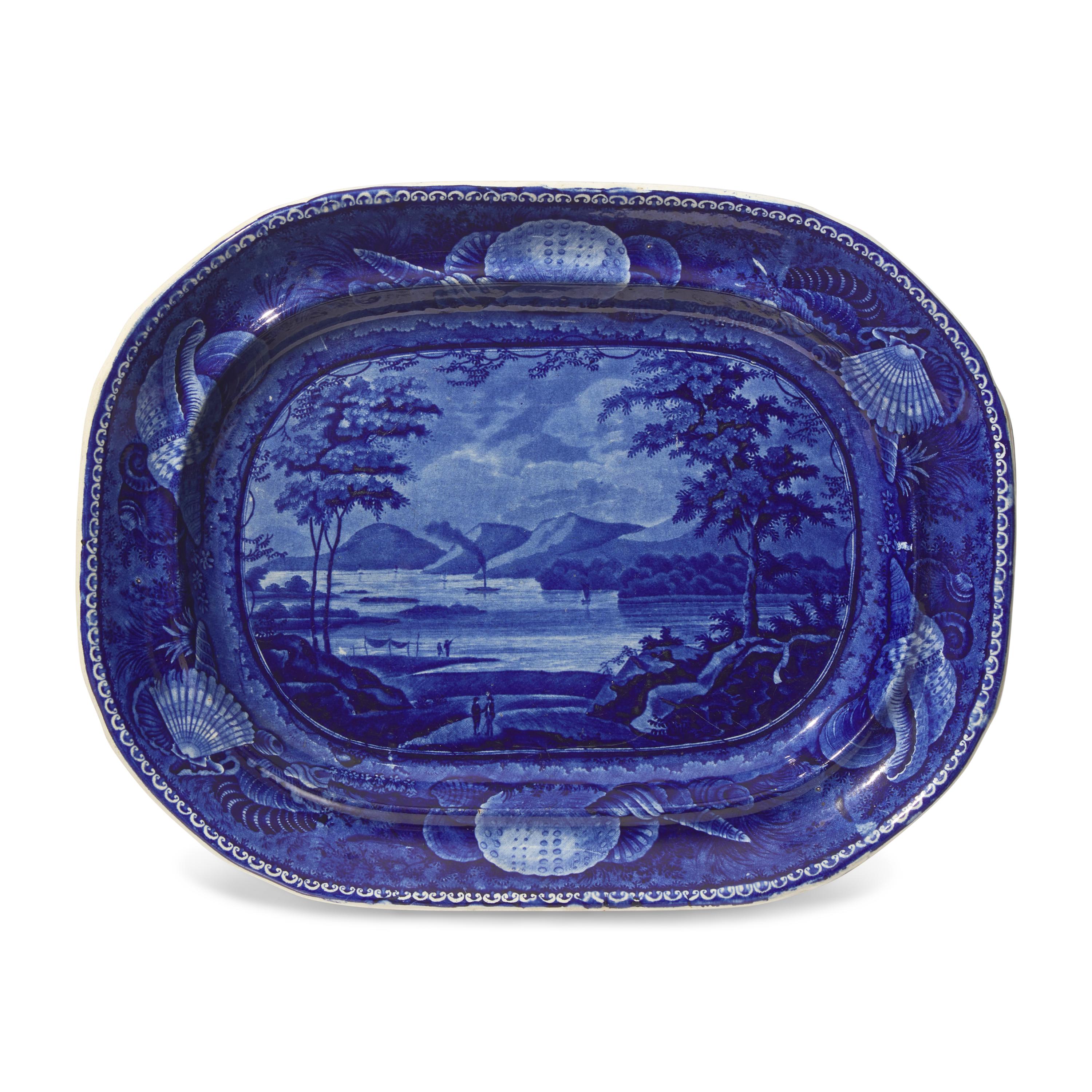 A Staffordshire Historical Blue "View of Lake George" Platter