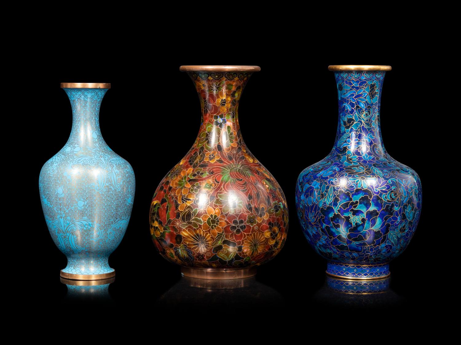 21 Blue Ground Cloisonné Vessels