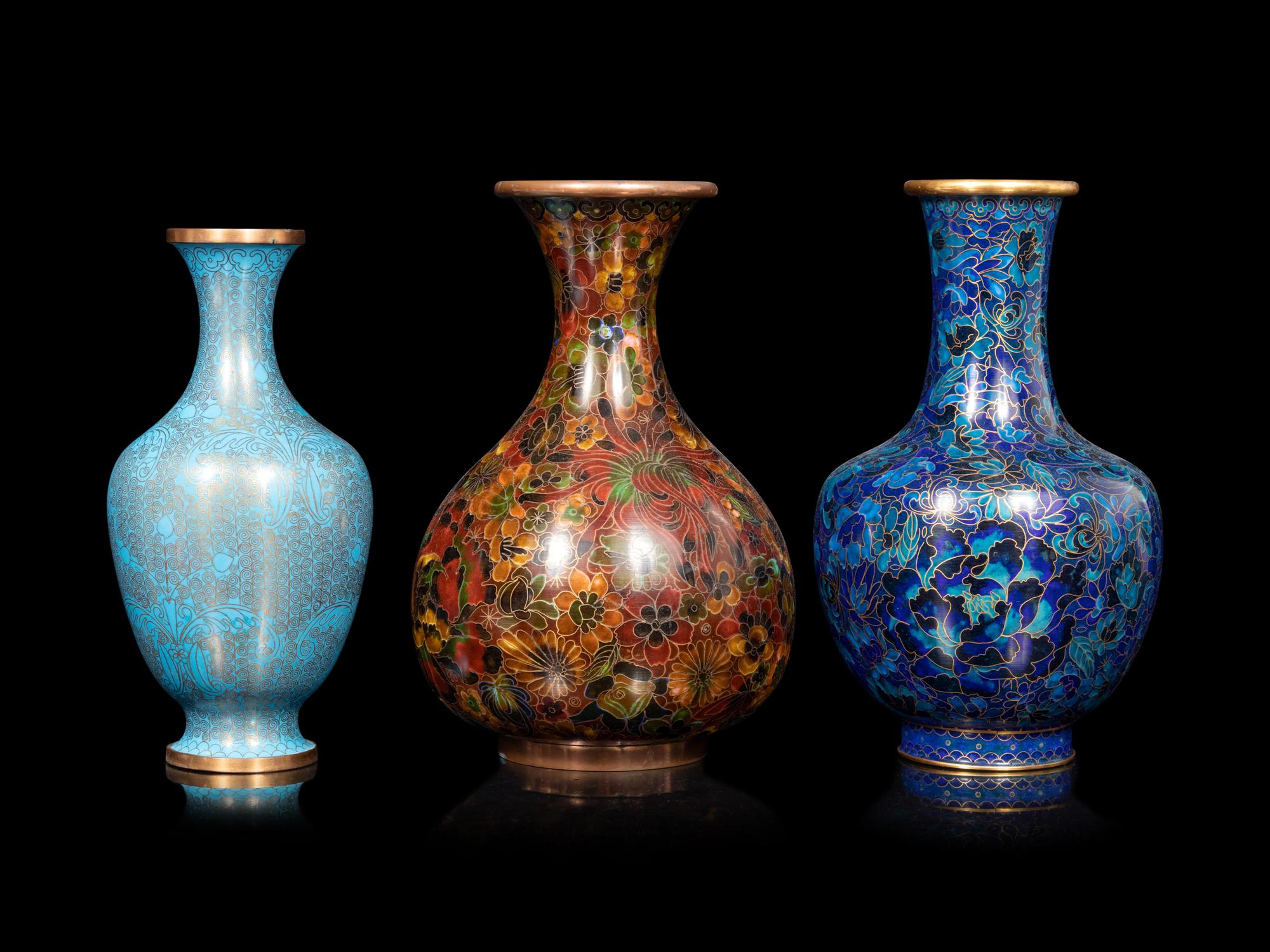 21 Blue Ground Cloisonné Vessels