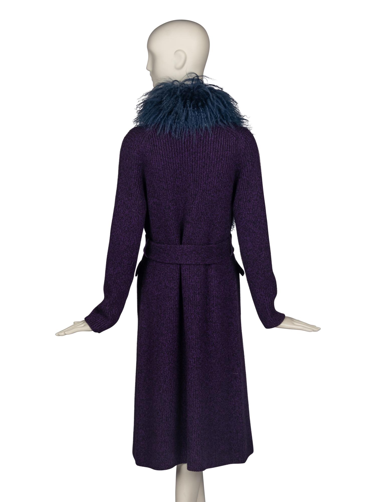 Prada Knit Cardigan Trimmed in Mongolian Lamb