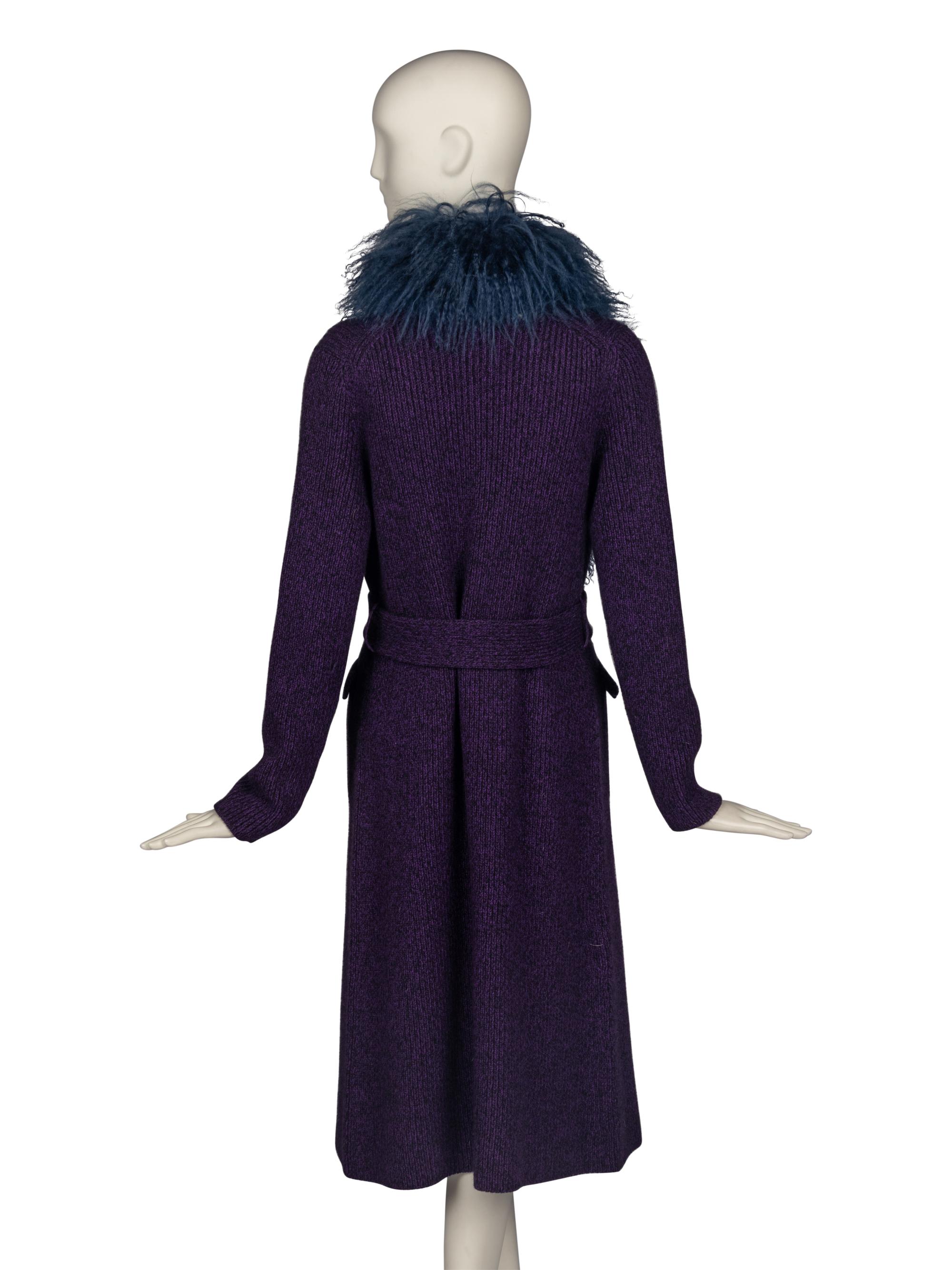 Prada Knit Cardigan Trimmed in Mongolian Lamb