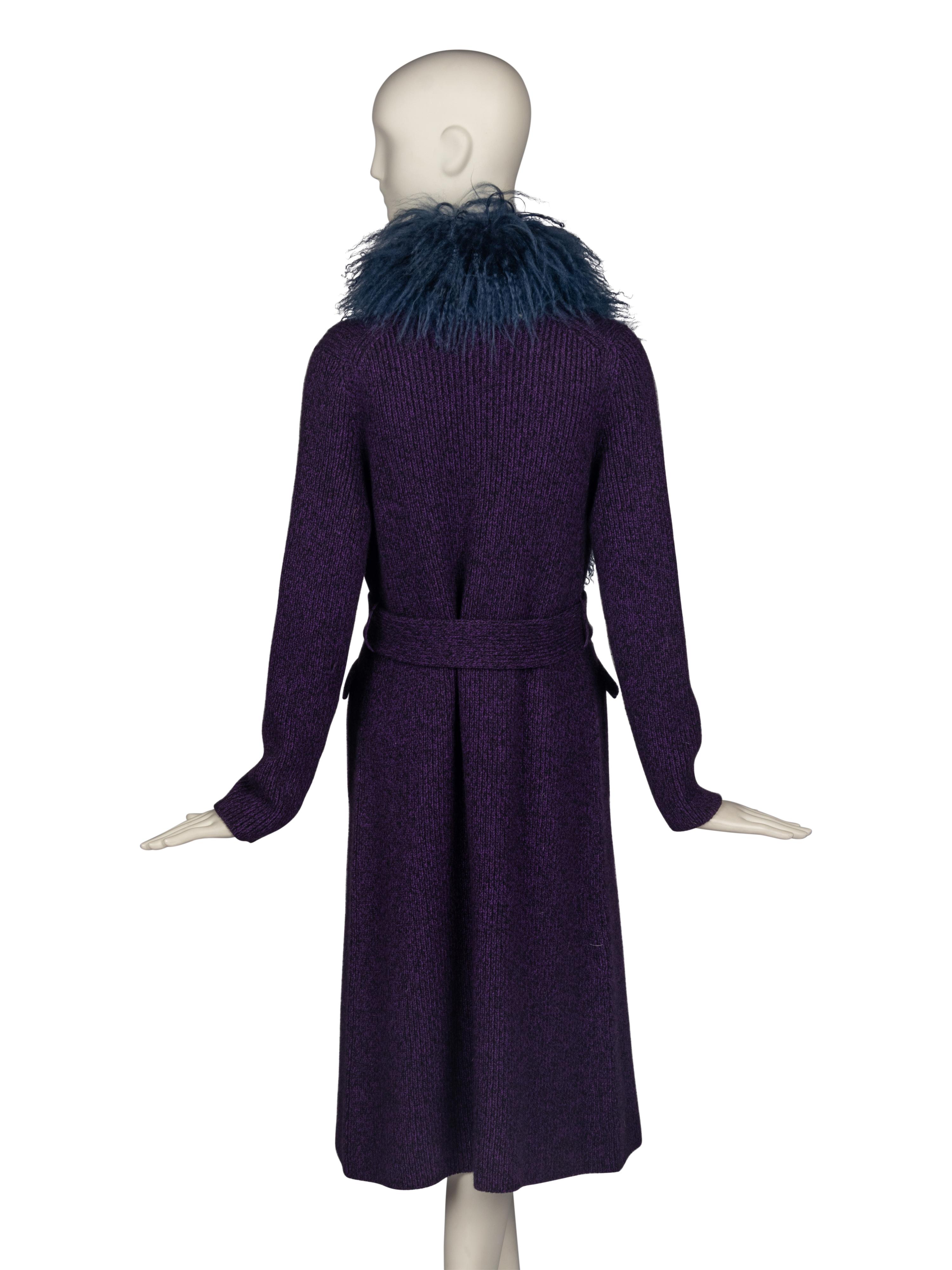 Prada Knit Cardigan Trimmed in Mongolian Lamb