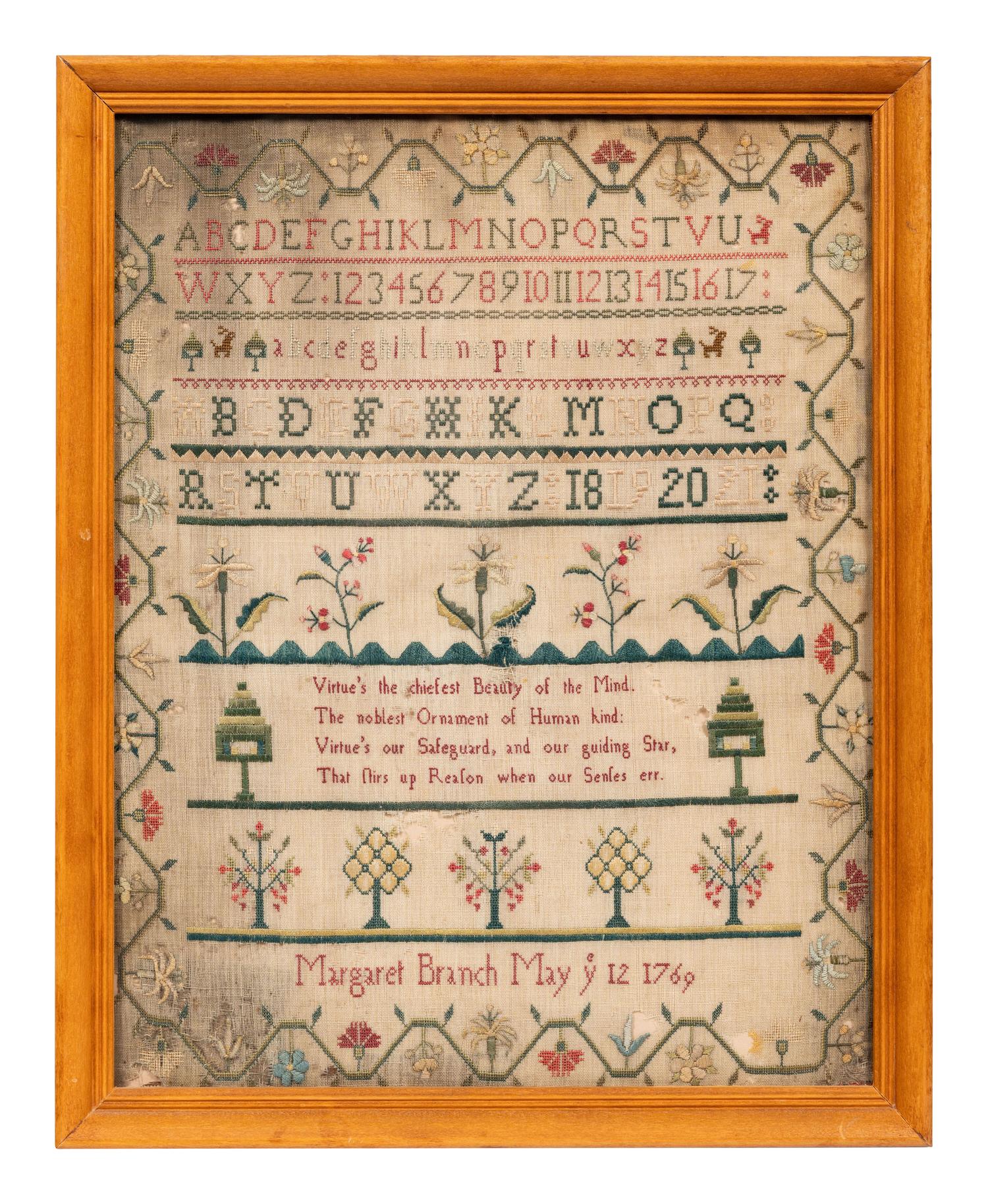 An English Needlework Embroidered Schoolgirl’s Sampler