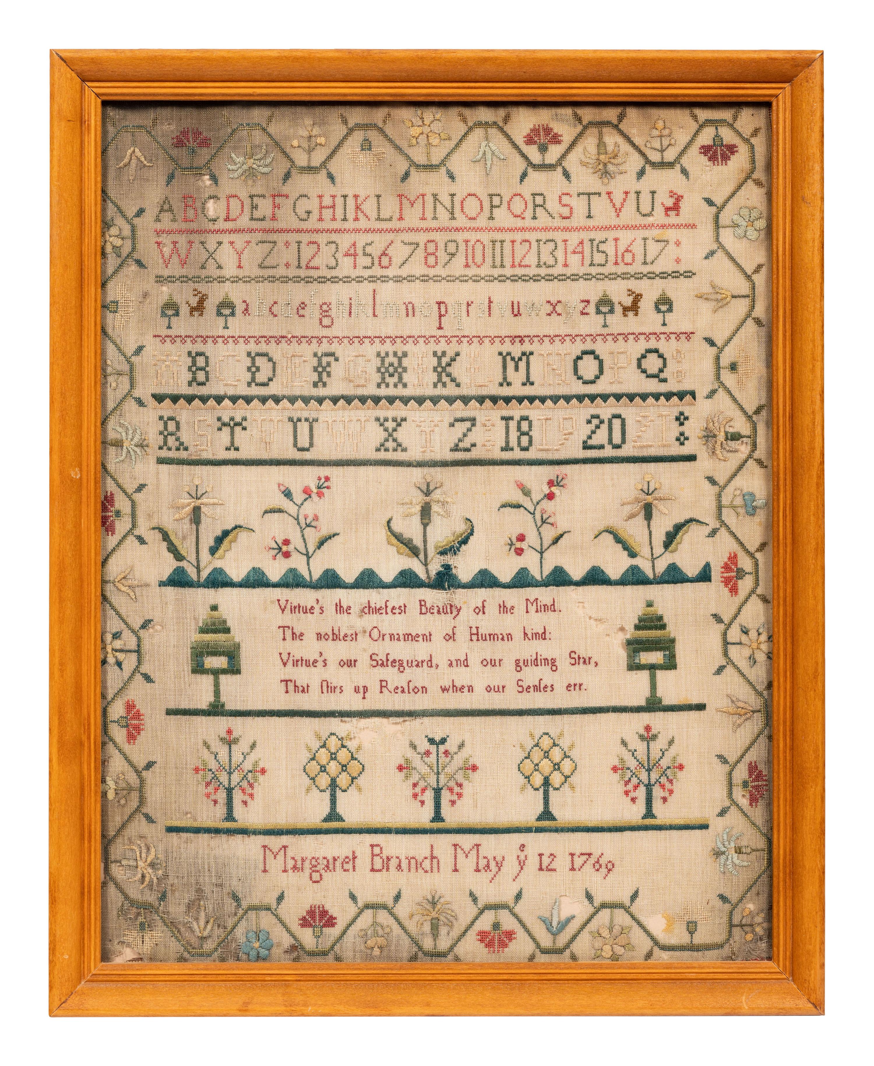 An English Needlework Embroidered Schoolgirl’s Sampler