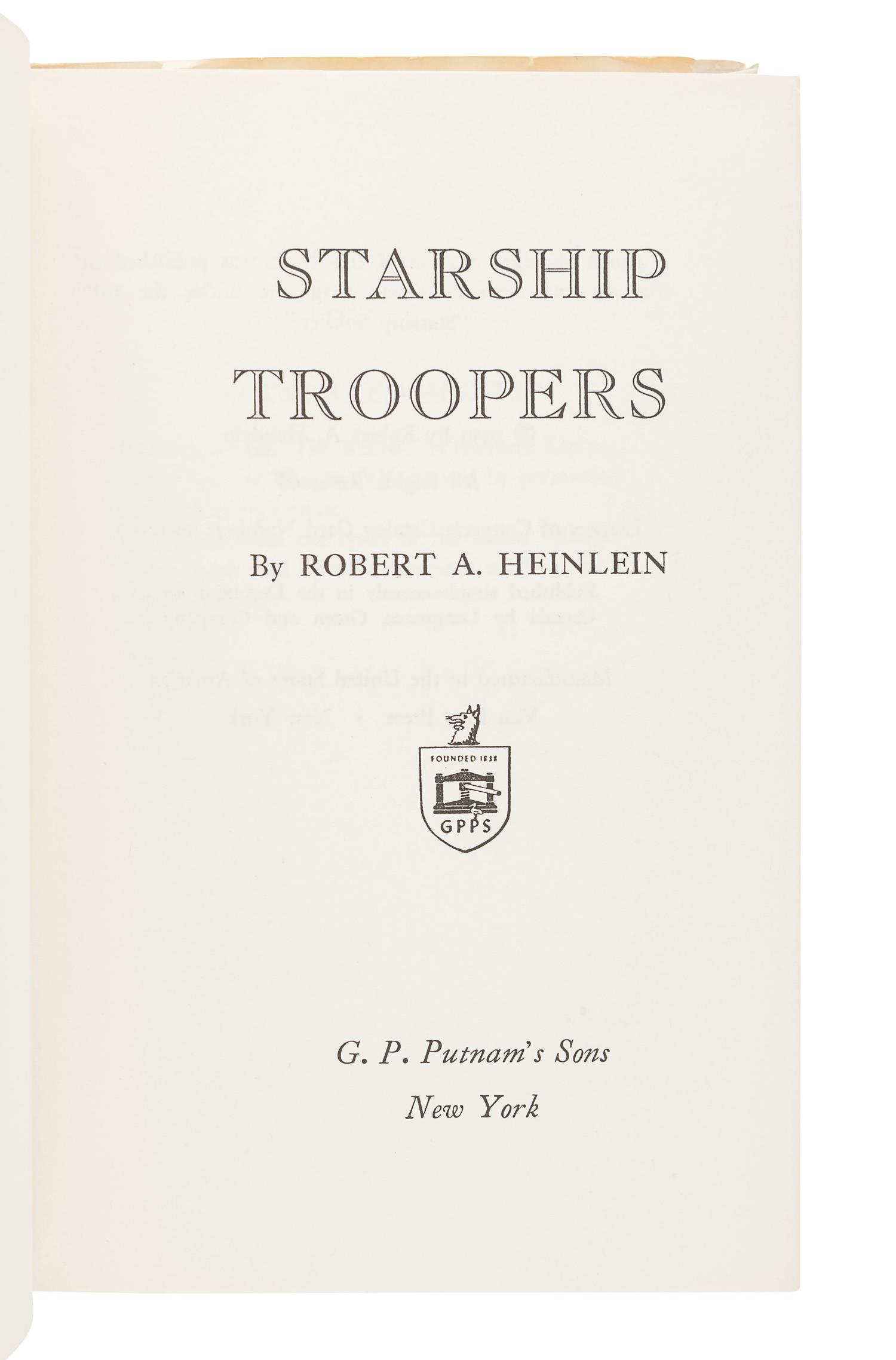 HEINLEIN, Robert A. (1907-1988). Starship Troopers. New York: G.P. Putnam's Sons, 1959.