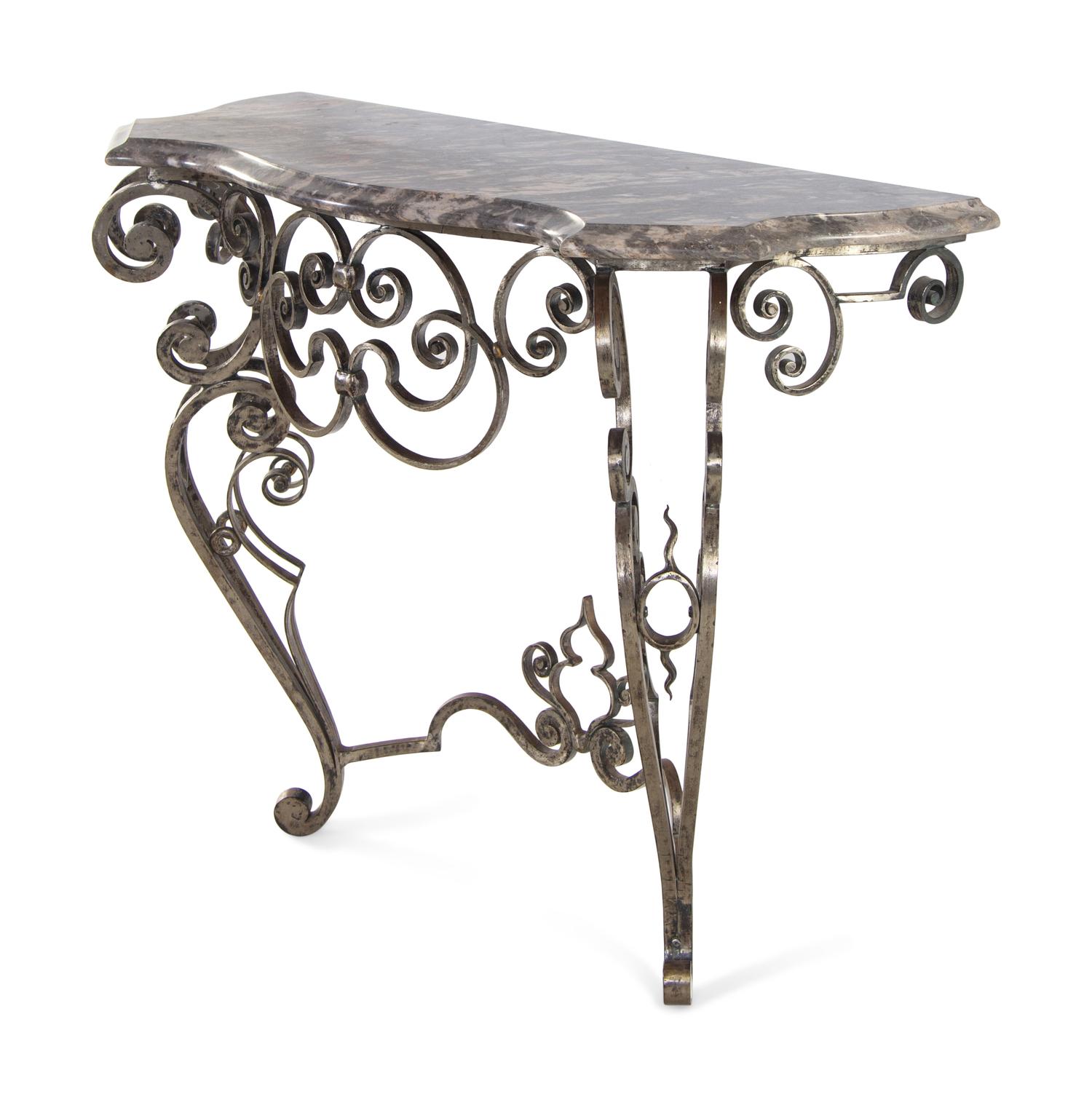 A French Steel and Marble Console Table
