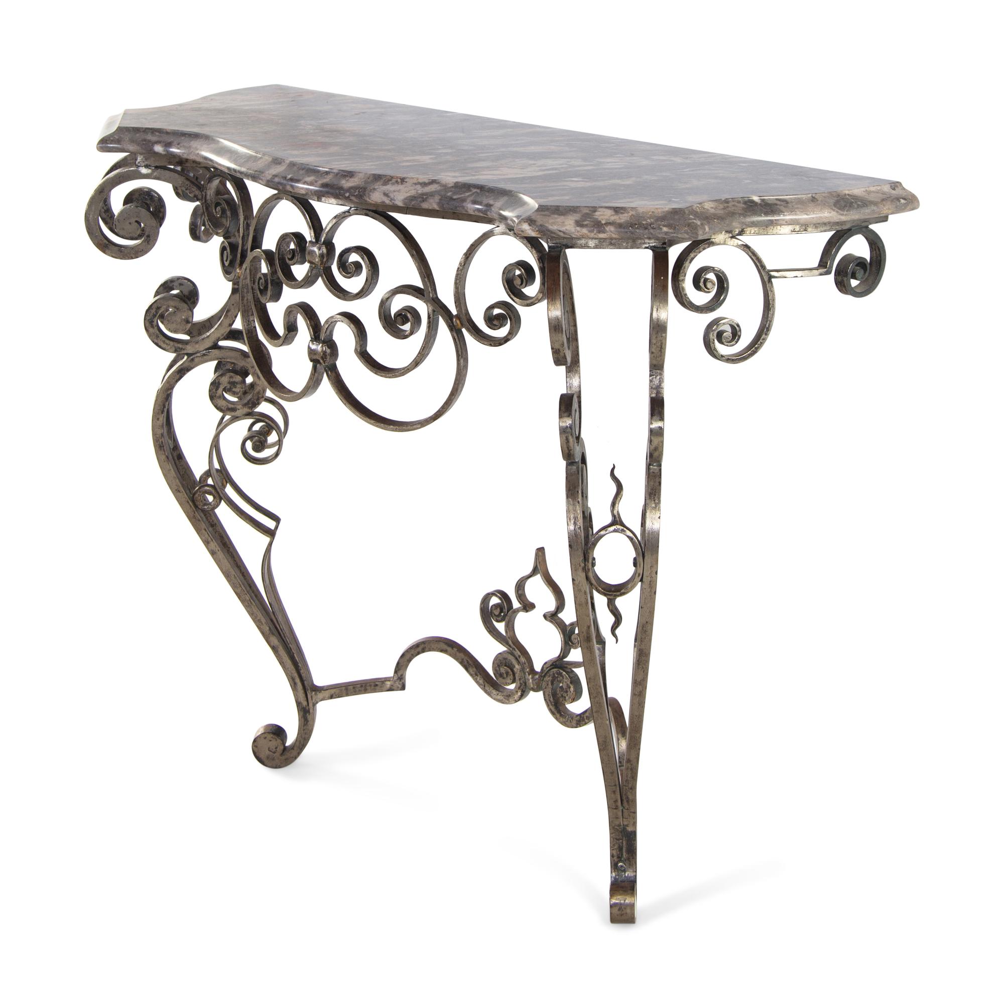 A French Steel and Marble Console Table