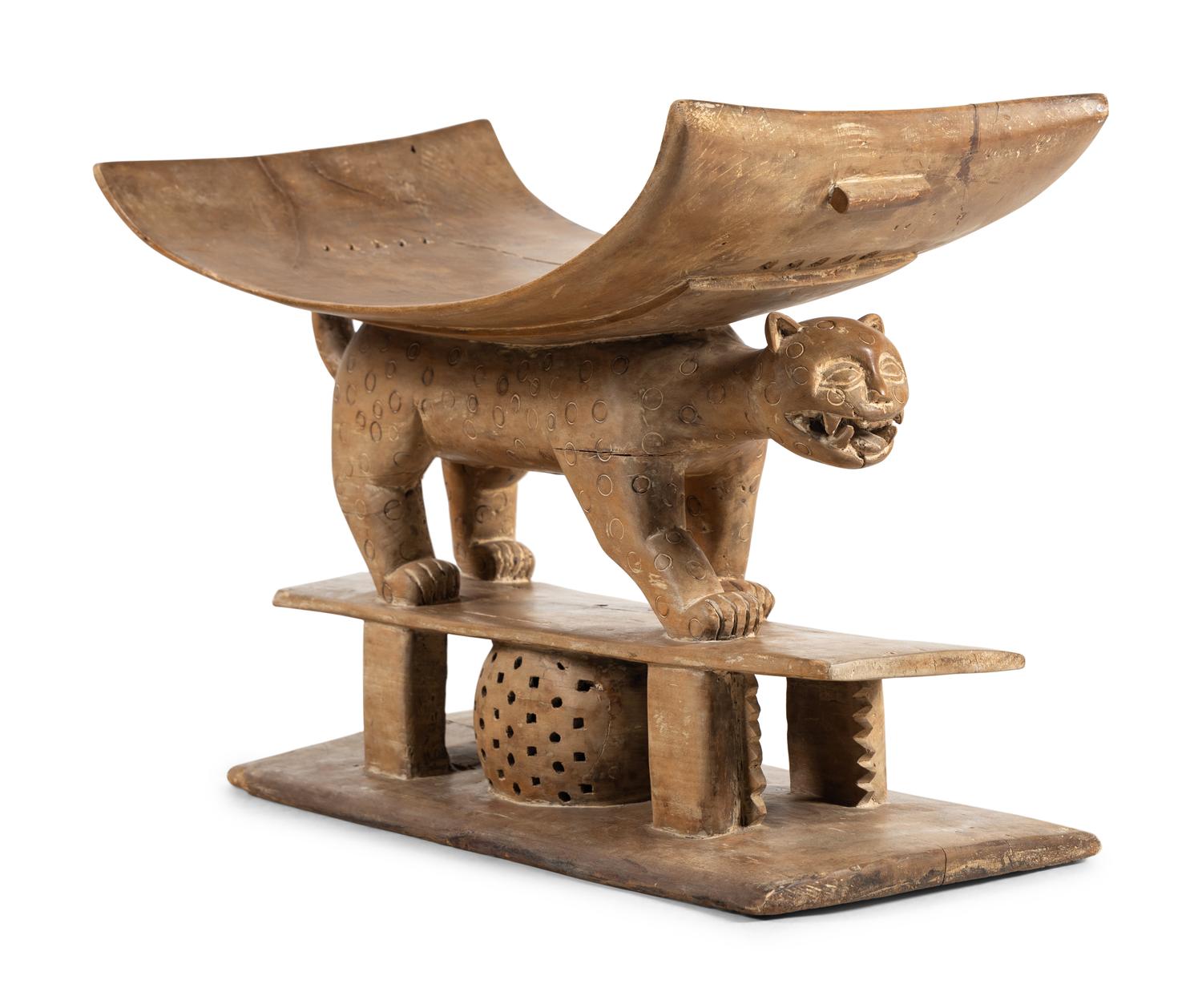 An Asante Carved Wood 'Leopard' Stool