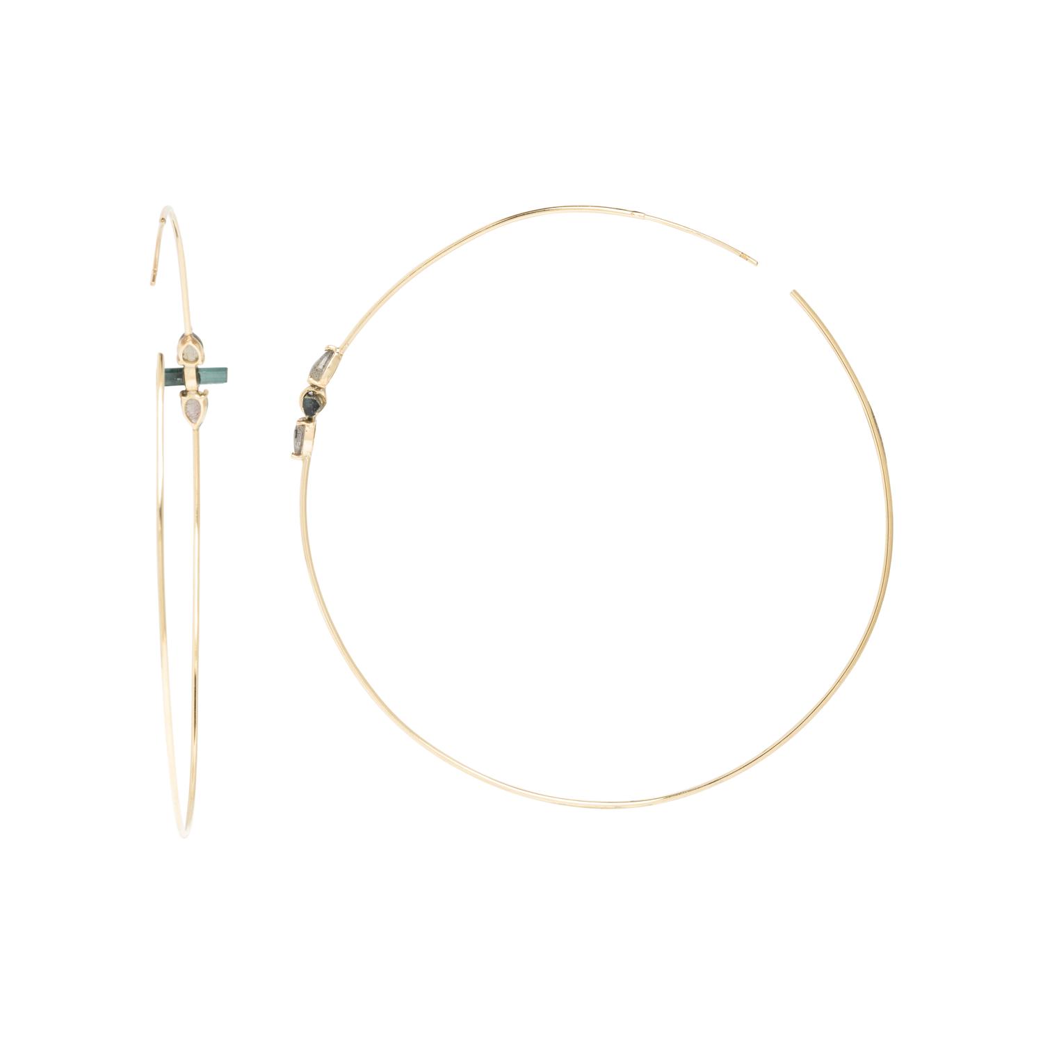 YELLOW GOLD AND MULTIGEM HOOP EARRINGS