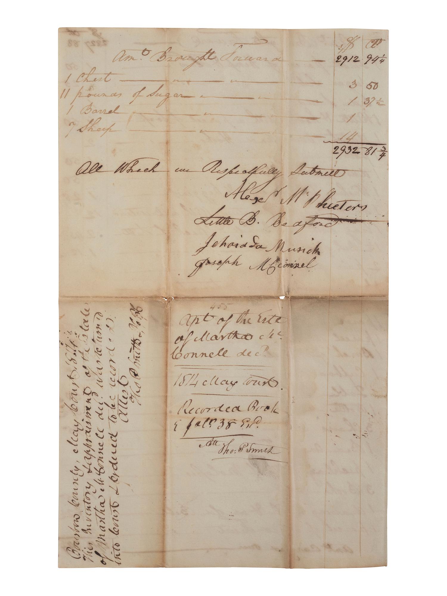[ENSLAVEMENT & ABOLITION]. A group of 6 estate documents listing individual enslaved persons, most by name. Bourbon County, KY, 1815-1829.