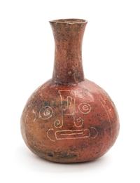 A Mexican Polished Earthenware Vessel. Height 6 1/2 x width 4 3/4 x depth 4 3/4 inches.
