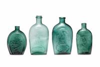 Four Molded Glass Green Flasks