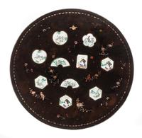 A Continental Porcelain Mounted Painted Table Height 26 1/2 x diameter of top 28 inches.