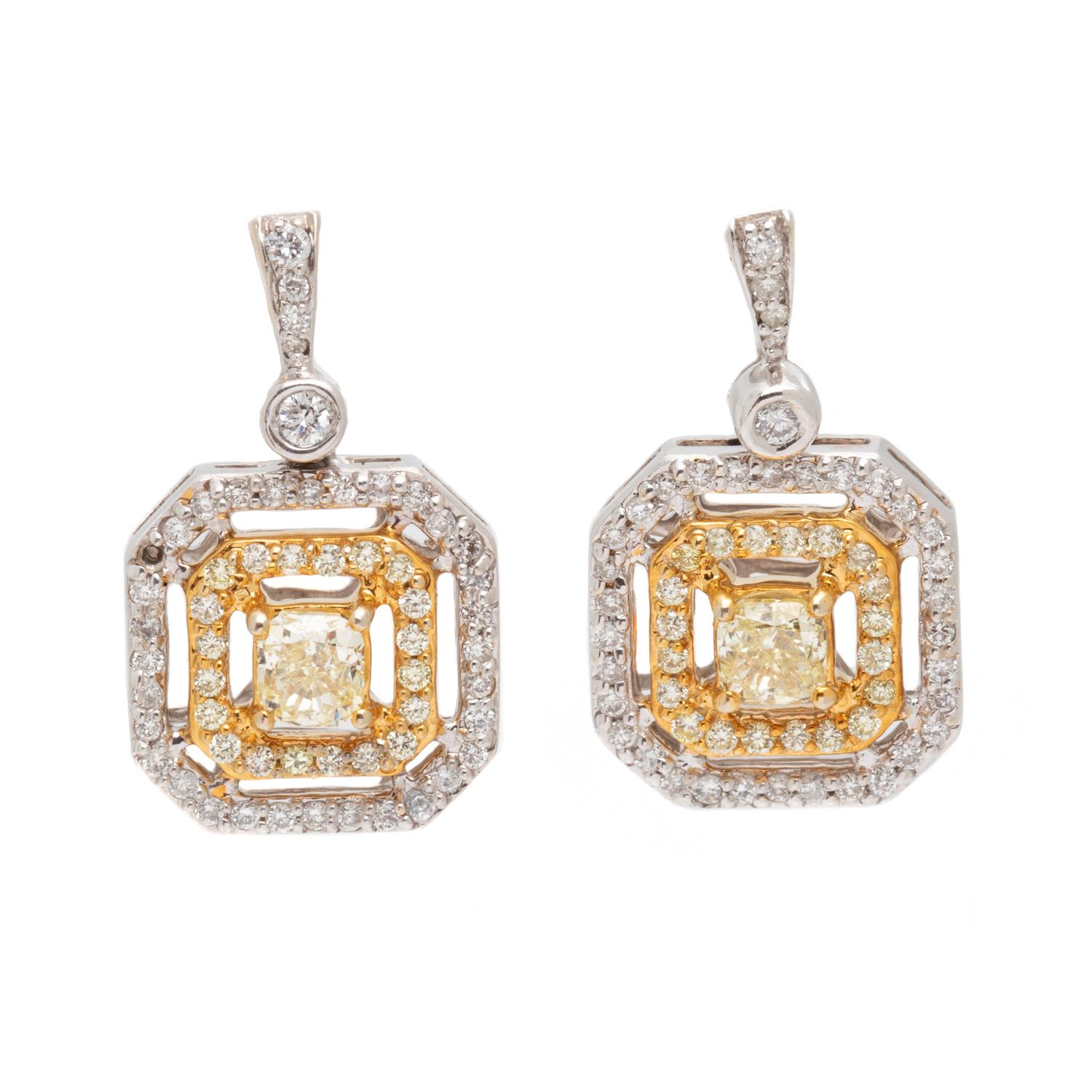 COLORED DIAMOND AND DIAMOND EARRINGS