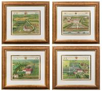 A Set of Four Hand-Colored Engravings Each: 27 1/2 x 29 3/4 inches overall.