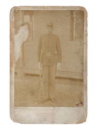 [LATE INDIAN WARS]. Cabinet card of Isaac Brown, likely 24th US Infantry, taken while at Fort Logan, February 1899.