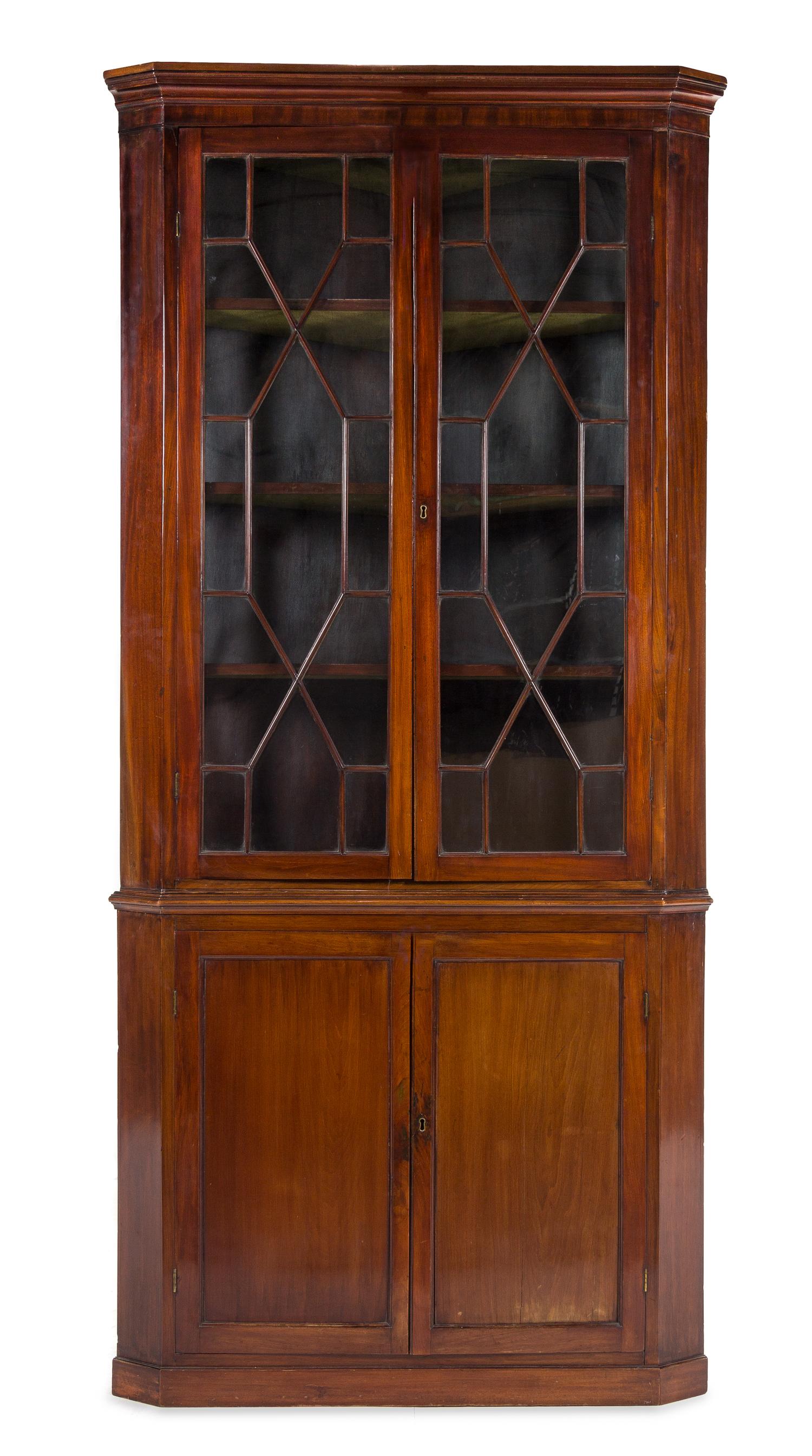 A George III Mahogany Corner Cupboard Height 93 1/2 x width 42 inches. — LATE 18TH CENTURY