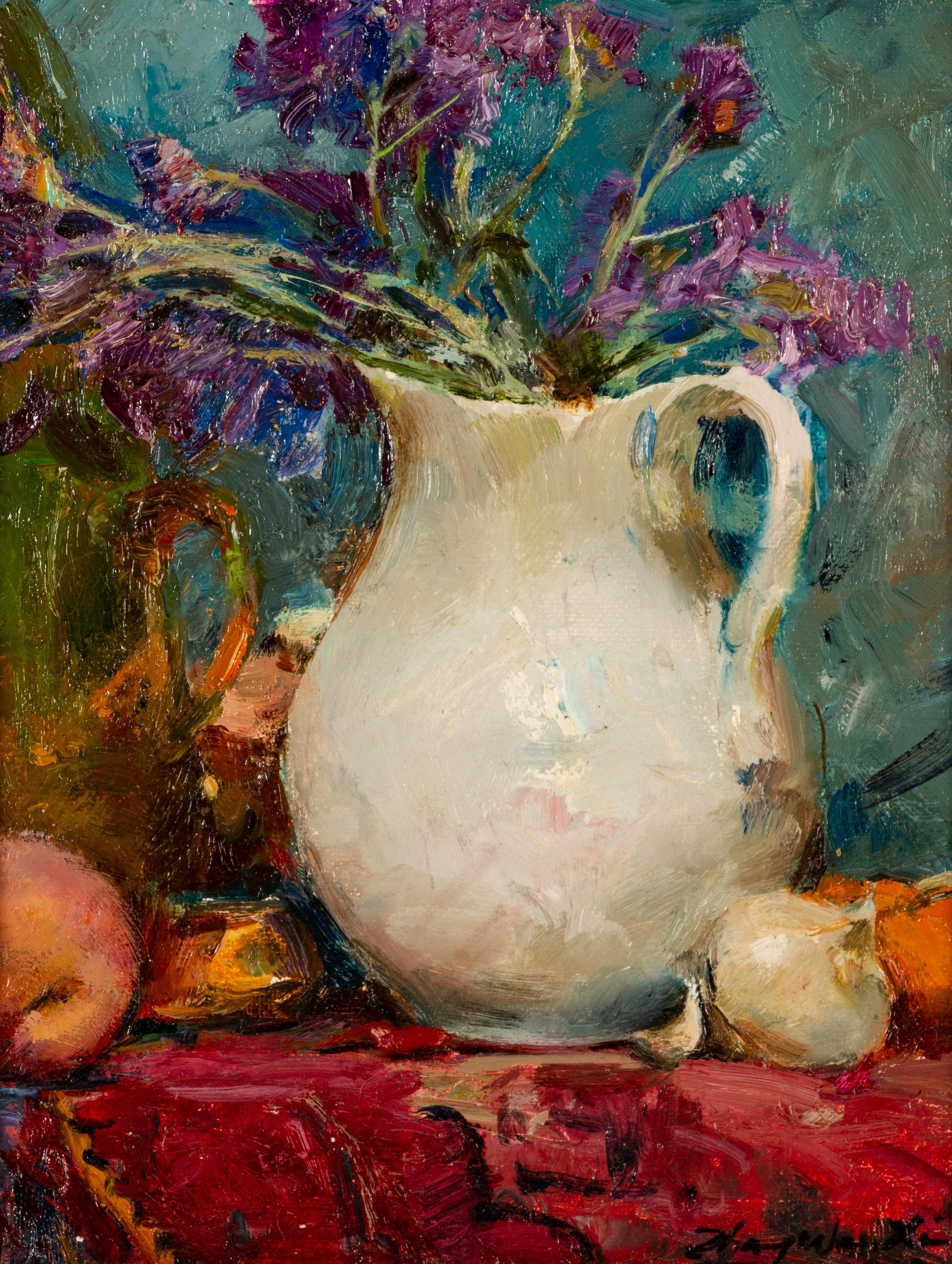 Blue Flowers and White Bottle