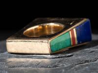 14K Gold and Mosaic Inlay Squared Ring
