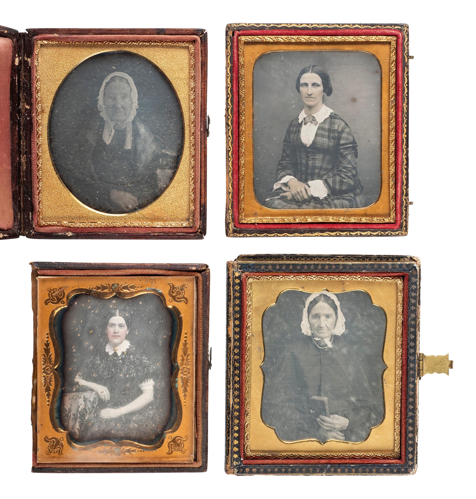 [EARLY PHOTOGRAPHY]. 22 sixth plate daguerreotypes of women posed with books and cased images.
