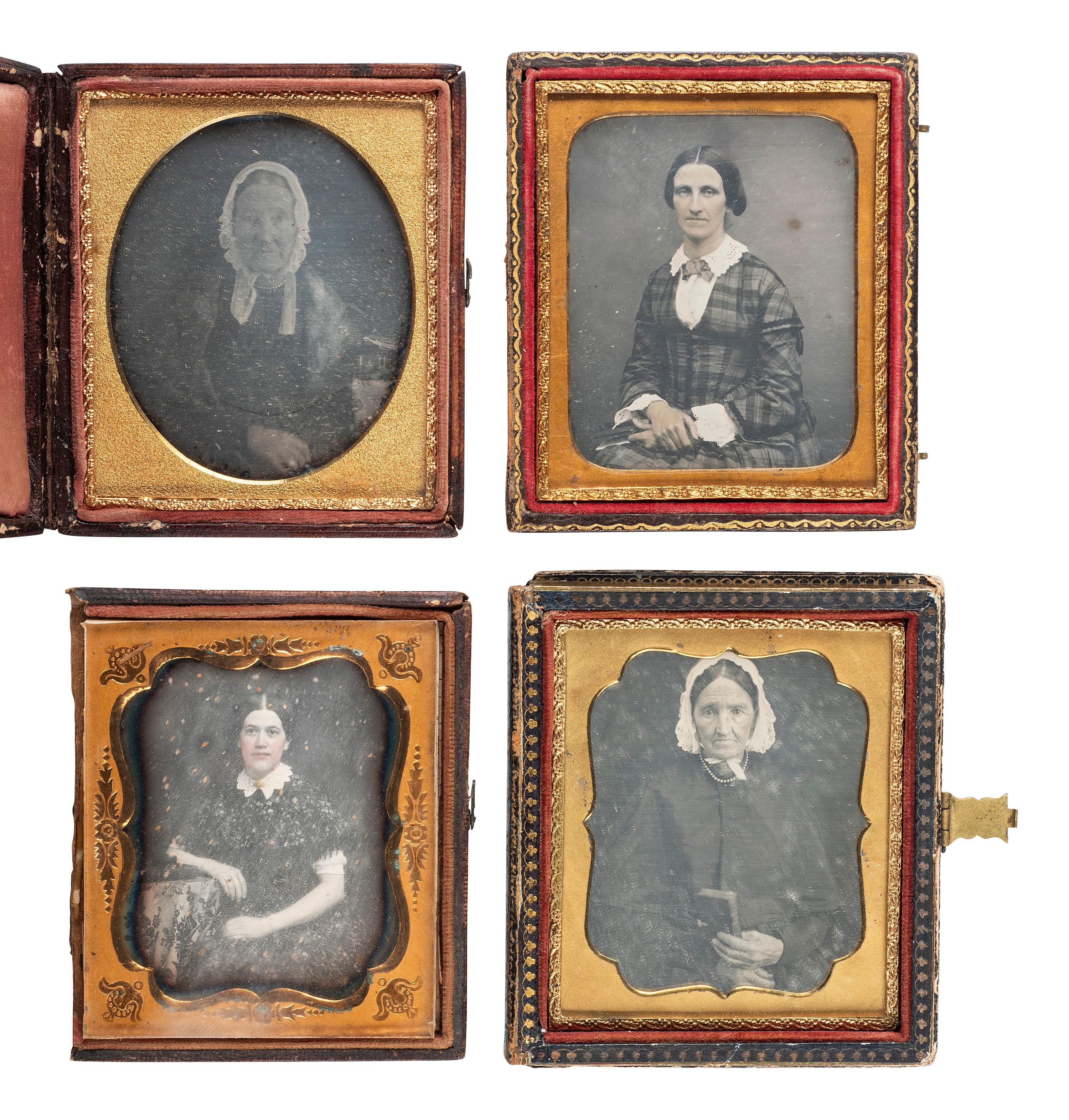 [EARLY PHOTOGRAPHY]. 22 sixth plate daguerreotypes of women posed with books and cased images.