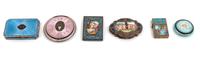 A Group of Five Enameled Silver Compacts