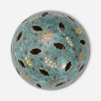 An unusual cloisonné gimbal-mechanism spherical incense burner 19th Century or earlier
