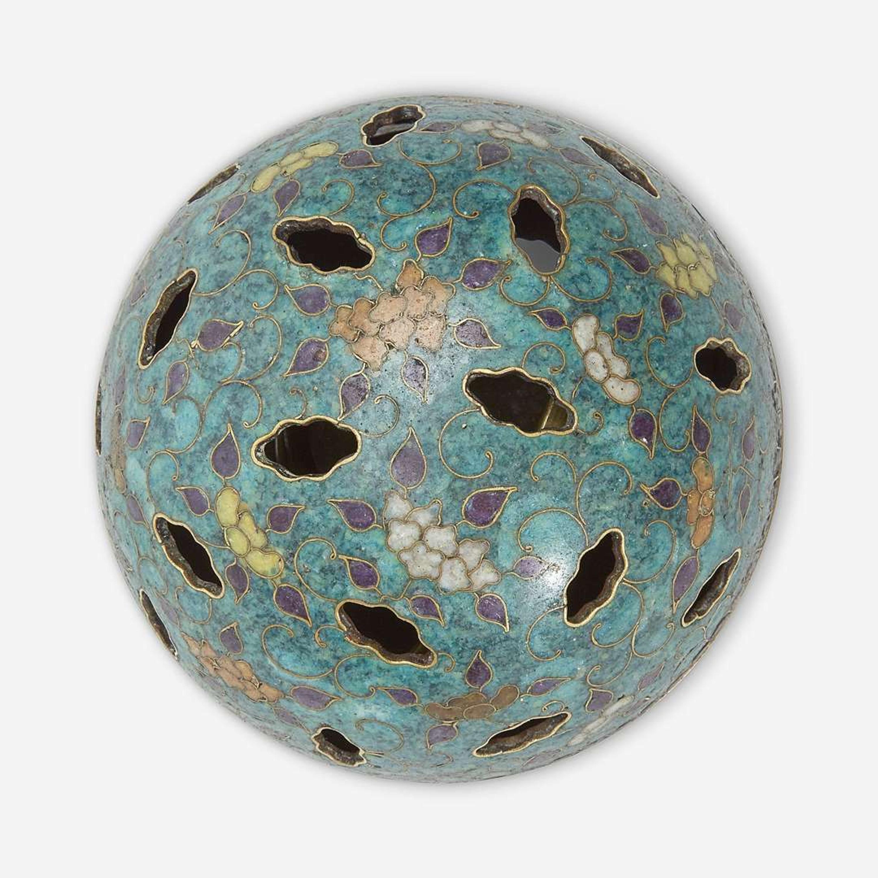 An unusual cloisonné gimbal-mechanism spherical incense burner 19th Century or earlier
