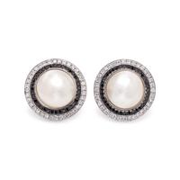 CULTURED MABE PEARL, DIAMOND AND BLACK DIAMOND CUFFLINKS