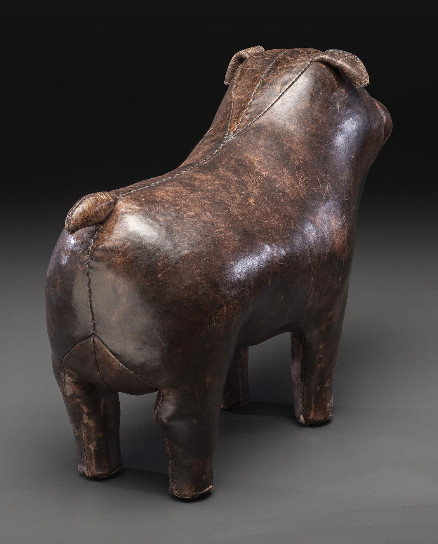 A Leather Bulldog Footstool