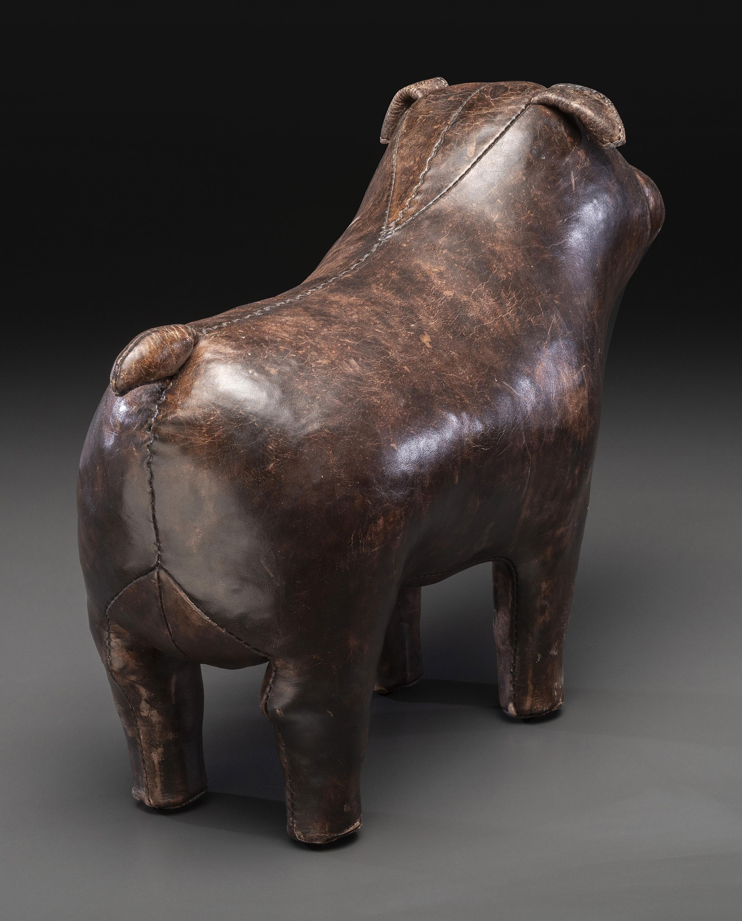 A Leather Bulldog Footstool