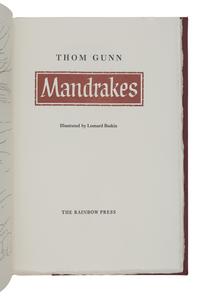 [FINE PRESS & LIVRE D'ARTISTE]. -- BASKIN, Leonard (1922-2000), illustrator. -- GUNN, Thom (1929-2004). Mandrakes . London: Rainbow Press, [1973].
