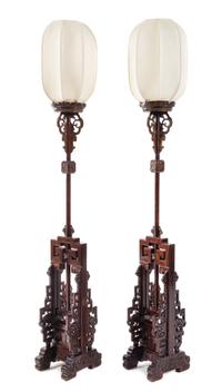 A Pair of Chinese Hongmu Lamp Stands, Dengtai Height of stand 60 3/4 inches. — LATE QING DYNASTY