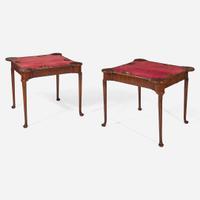 A pair of Queen Anne laburnum concertina action card tables circa 1715