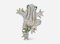 A Two-Tone 18K Gold, Diamond, Emerald, and Enamel Brooch